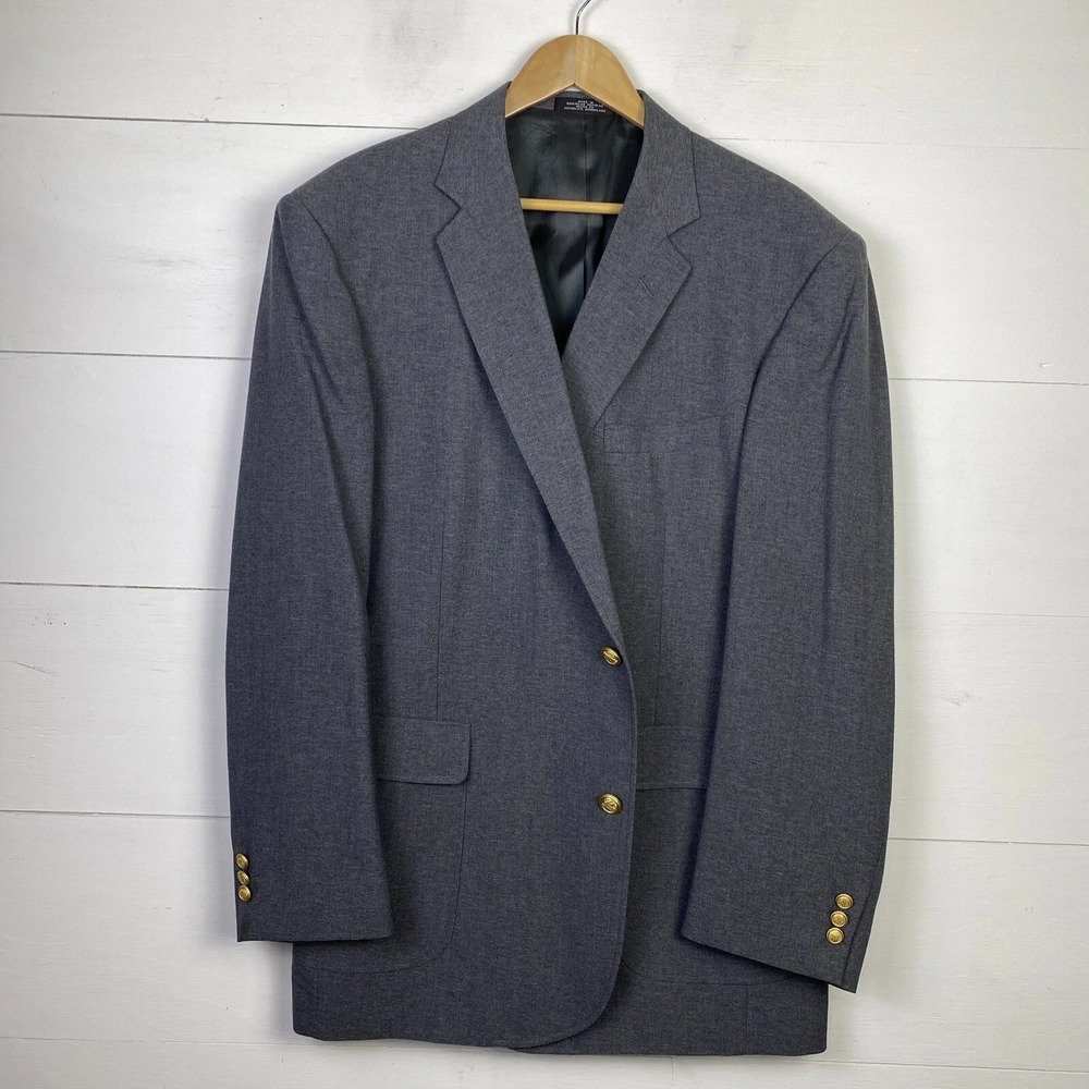 David Taylor Blazer Gray 46L Crested Gold Buttons Wool Blend Academia Regency